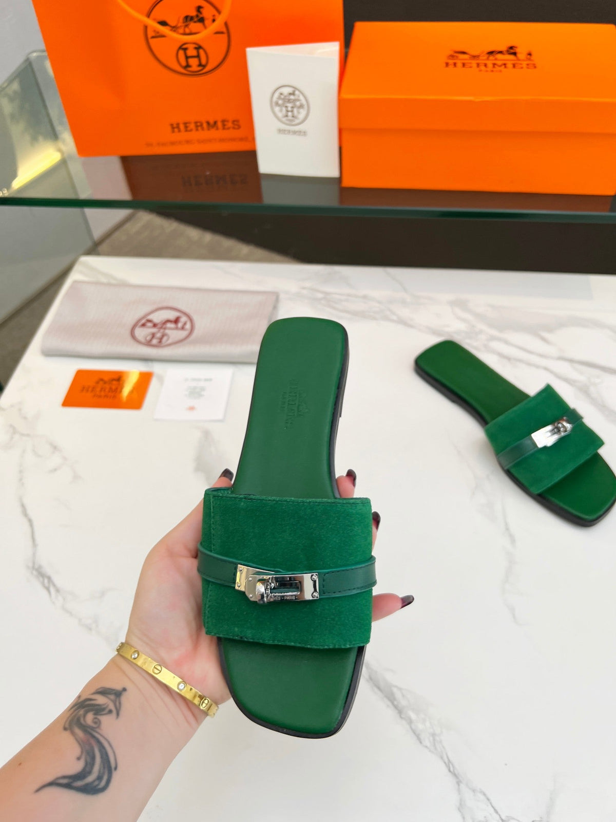 Giulia Sandal Green Suede Green Calfskin