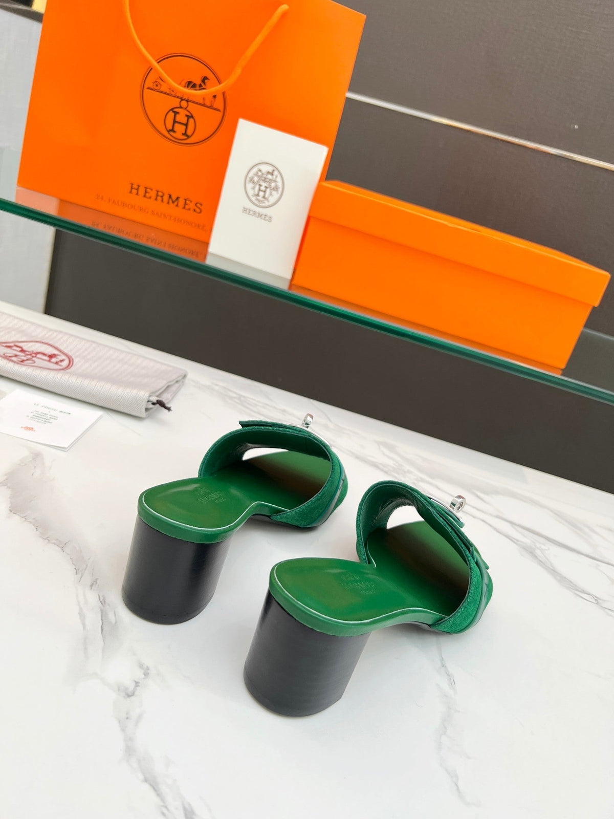 Gigi 50 Sandal Green Suede Green Calfskin