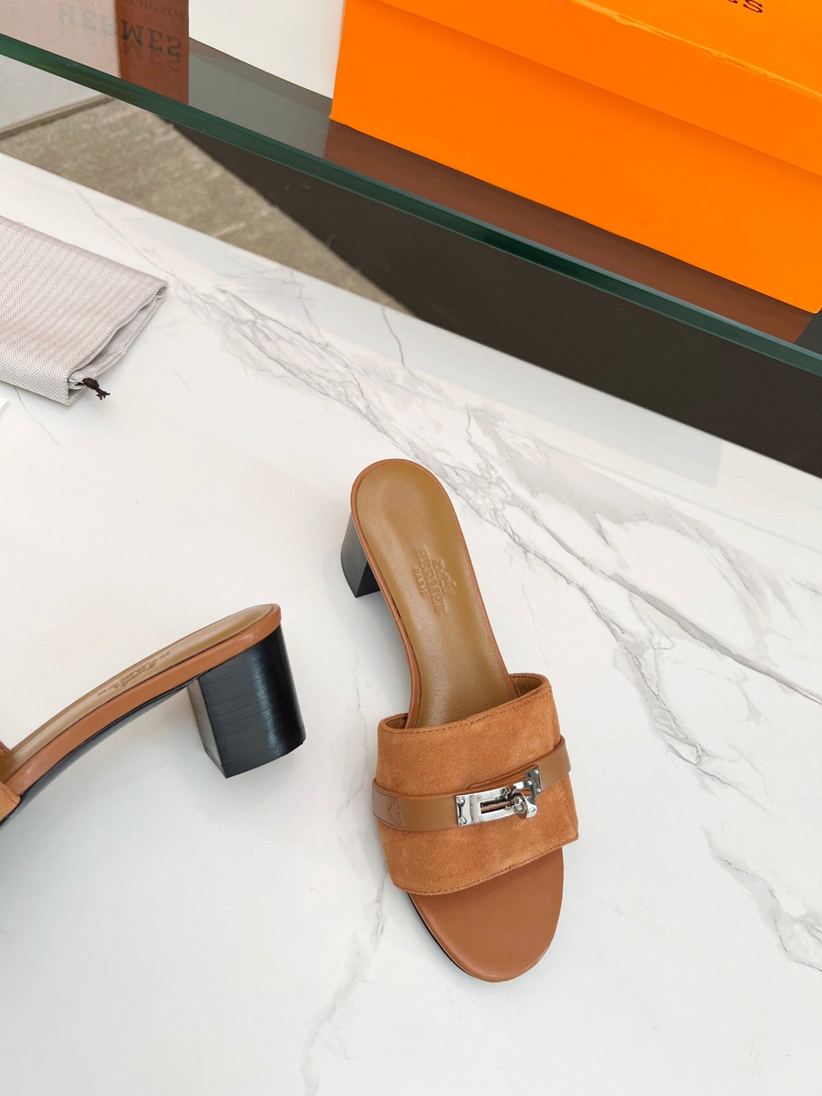 Gigi 50 Sandal Tan Suede Tan Calfskin