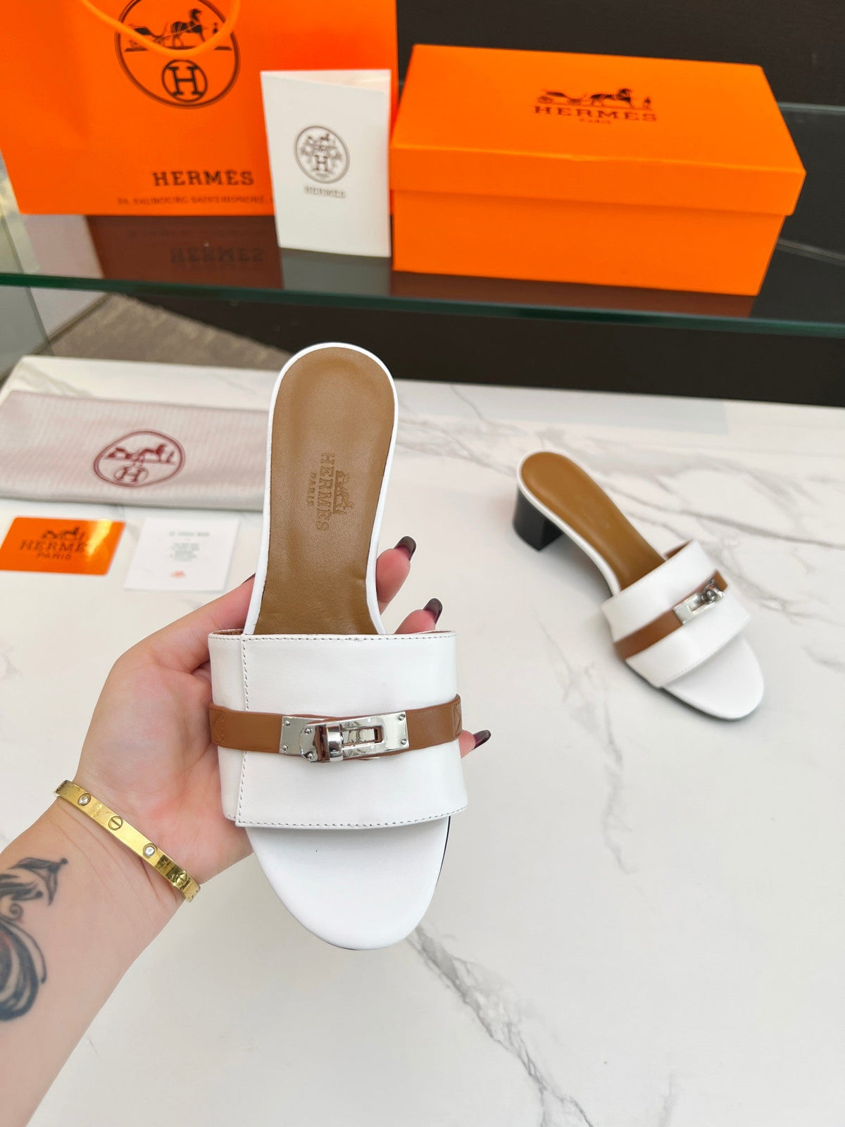 Gigi 50 Sandal White Tan Calfskin