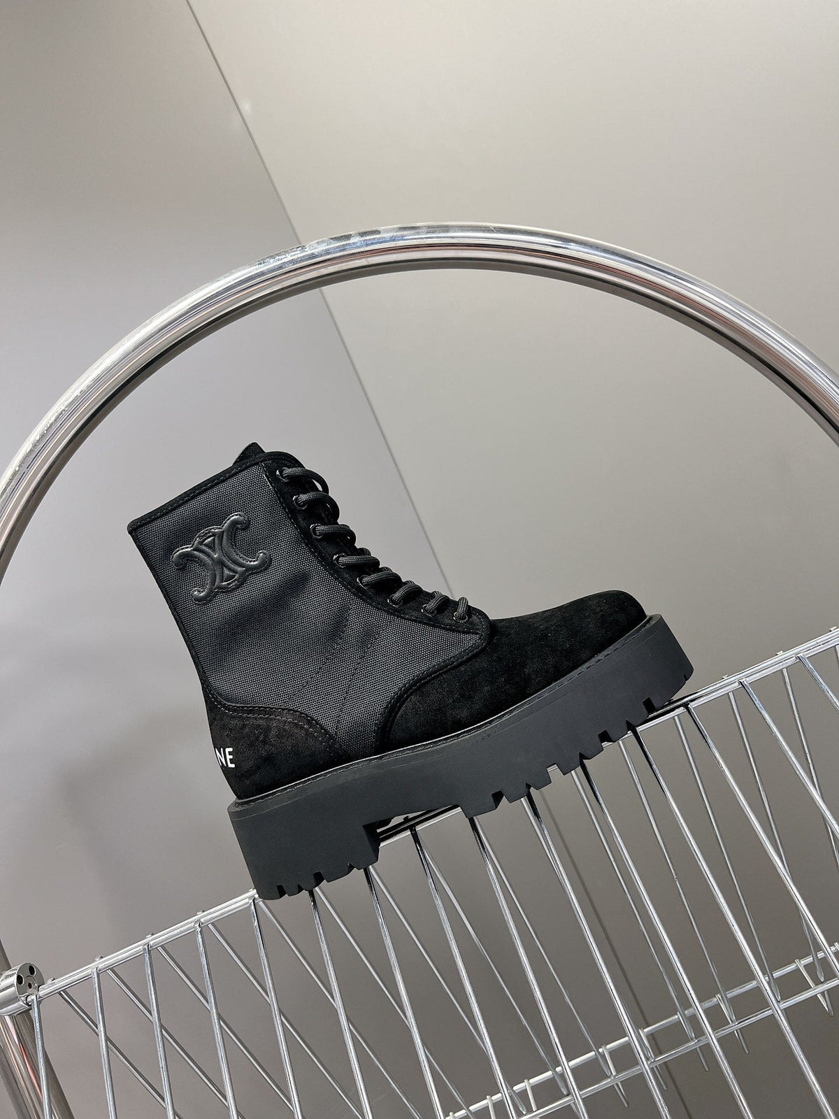 Celine 2026 Laced Up Boots 50mm Suede Canvas 948170