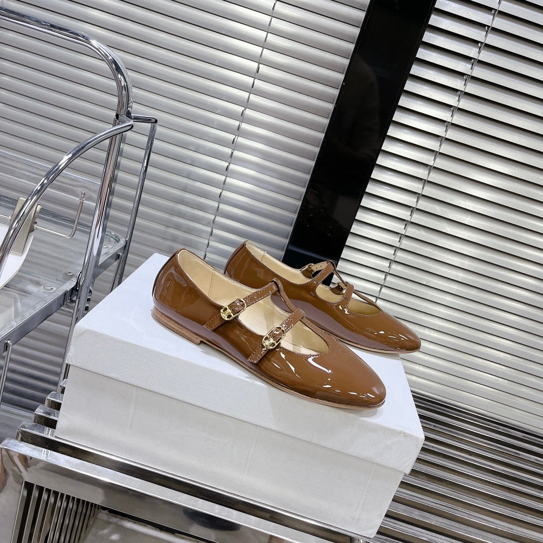 FLAT SANDALS WITH DOUBLE STRAP-DESIGN LEATHER CARAMEL BROWN