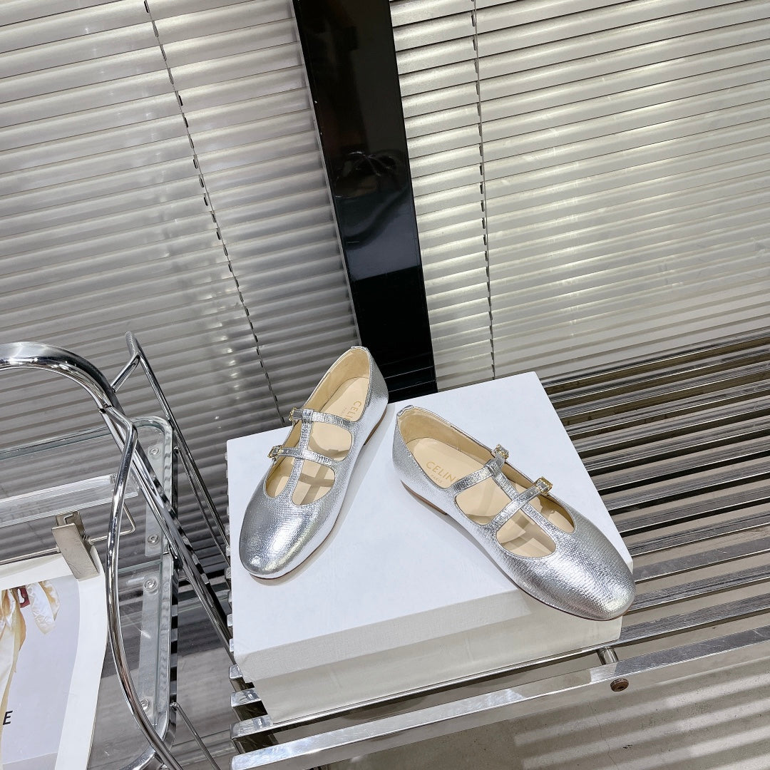 FLAT SANDALS WITH DOUBLE STRAP-DESIGN LEATHER SILVER