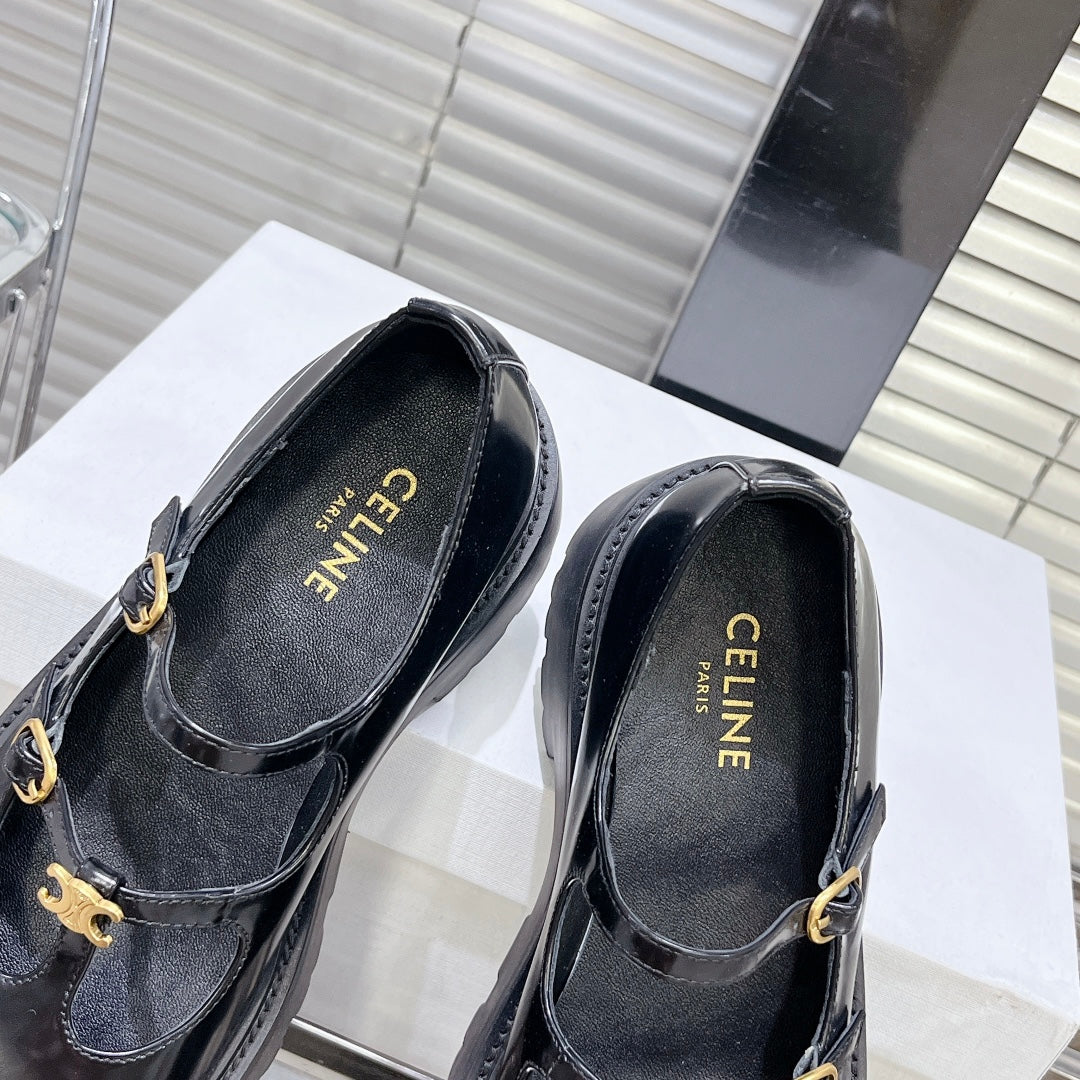 HIGH FLAT SANDALS WITH DOUBLE STRAP-DESIGN LEATHER BLACK