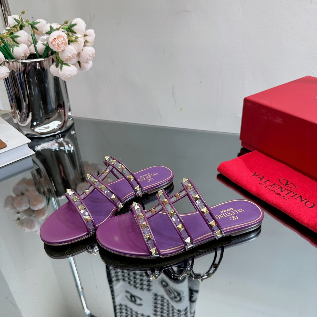 VT 25 Rockstud Flat Sandals Purple  PVC Sheepskin