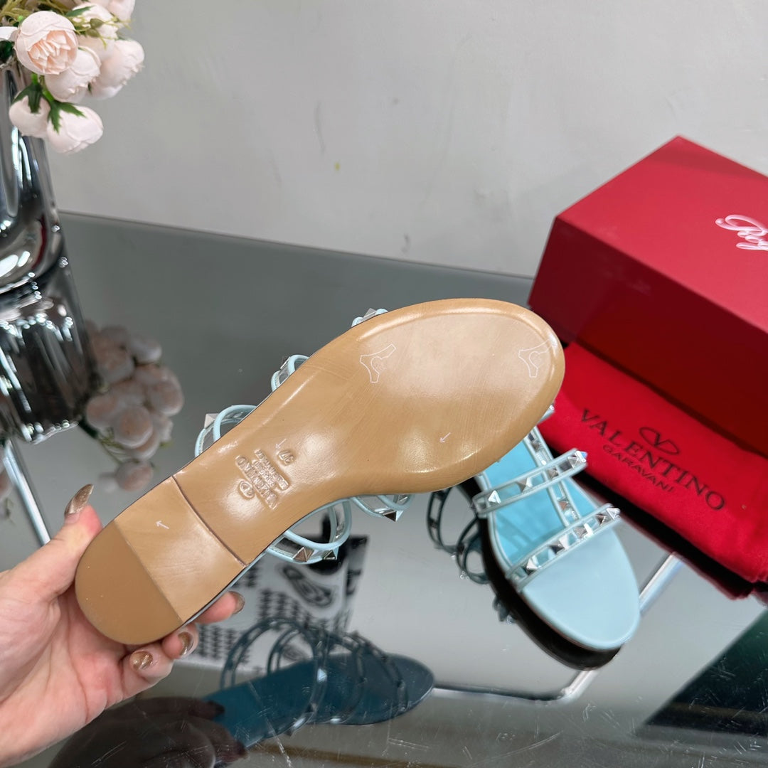 VT 25 Rockstud Flat Sandals Sky Blue PVC Sheepskin