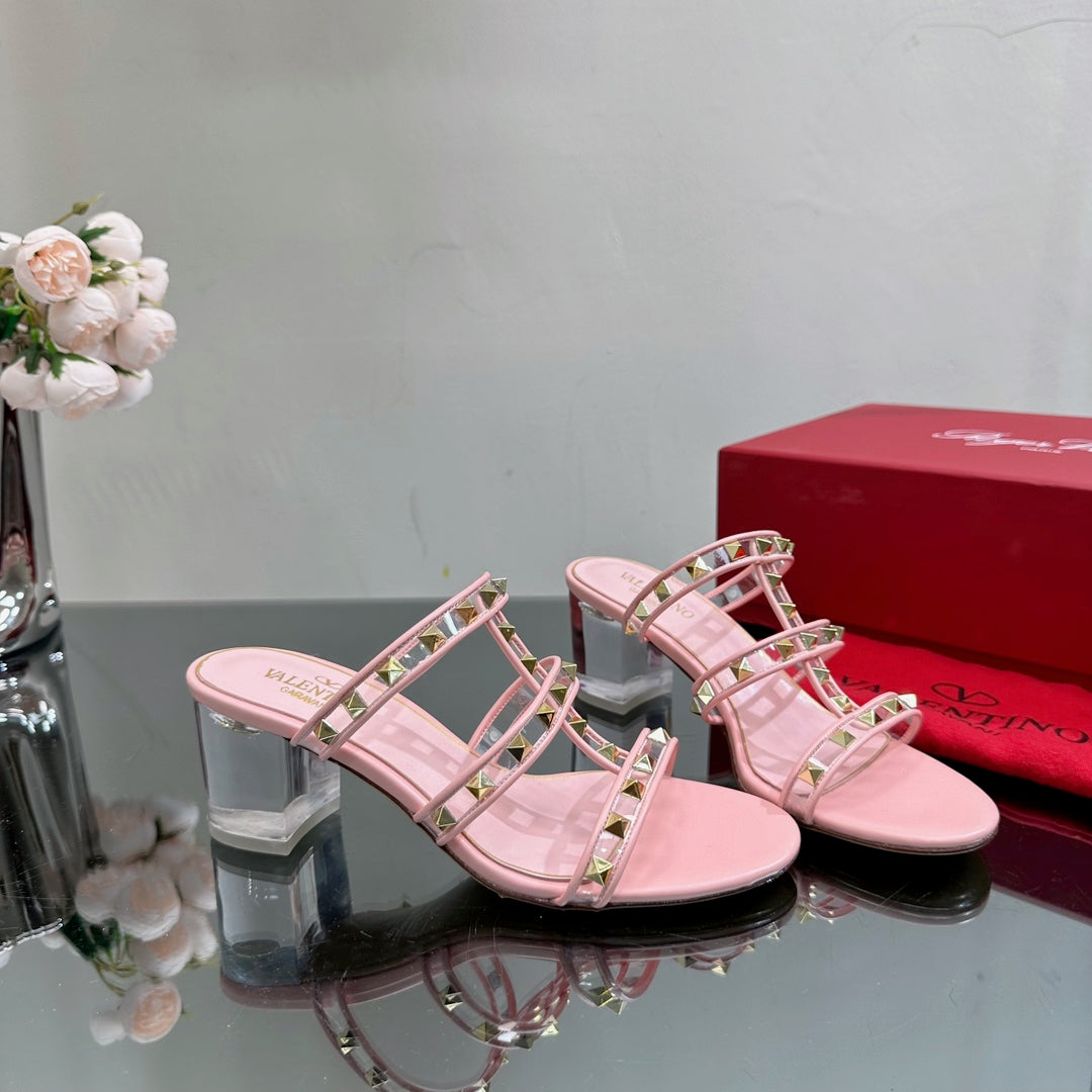 VT 25 Rockstud Sandals 65mm Pink PVC Sheepskin