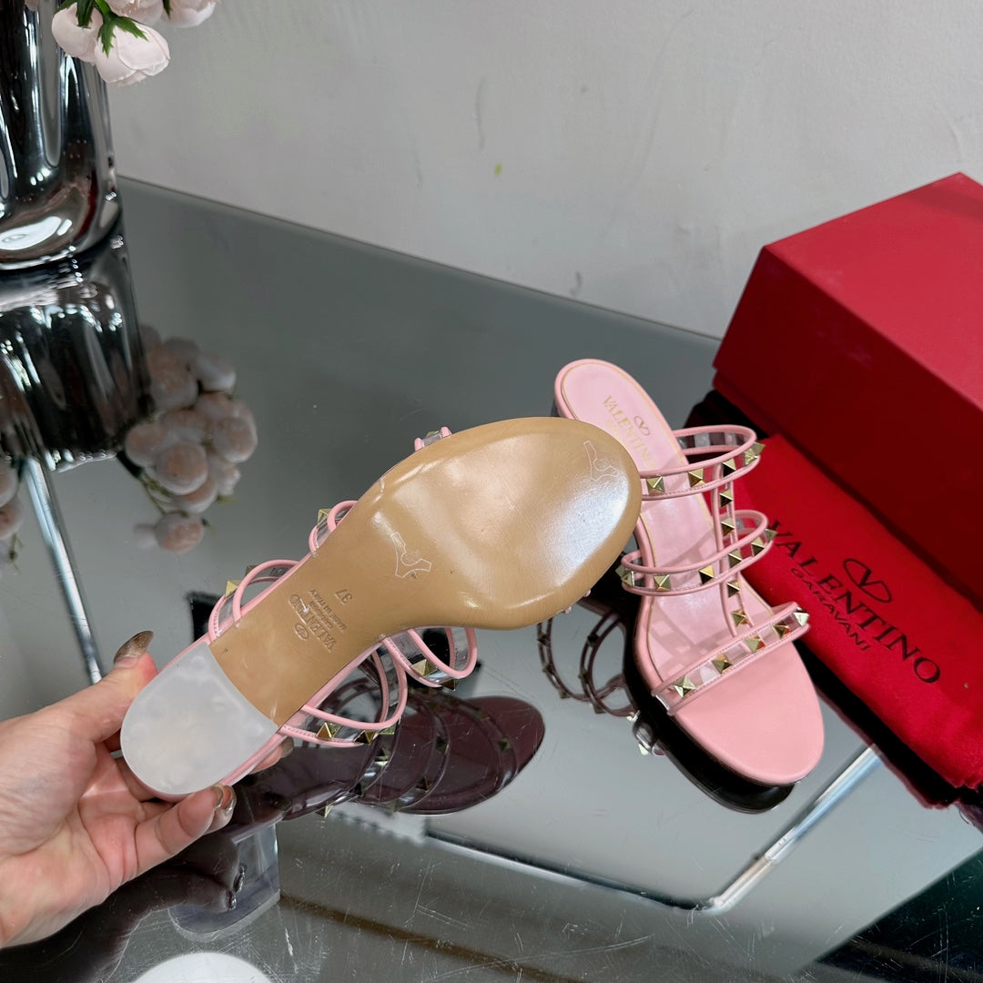 VT 25 Rockstud Sandals 65mm Pink PVC Sheepskin