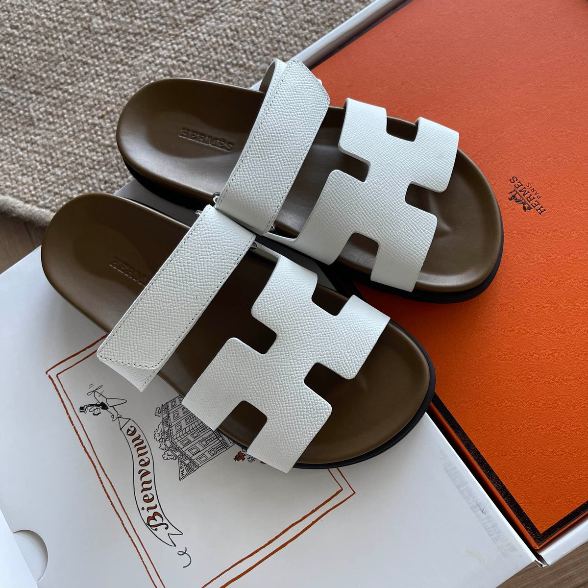 HM Men's Chypre Slide White Epsom Calfskin 538612