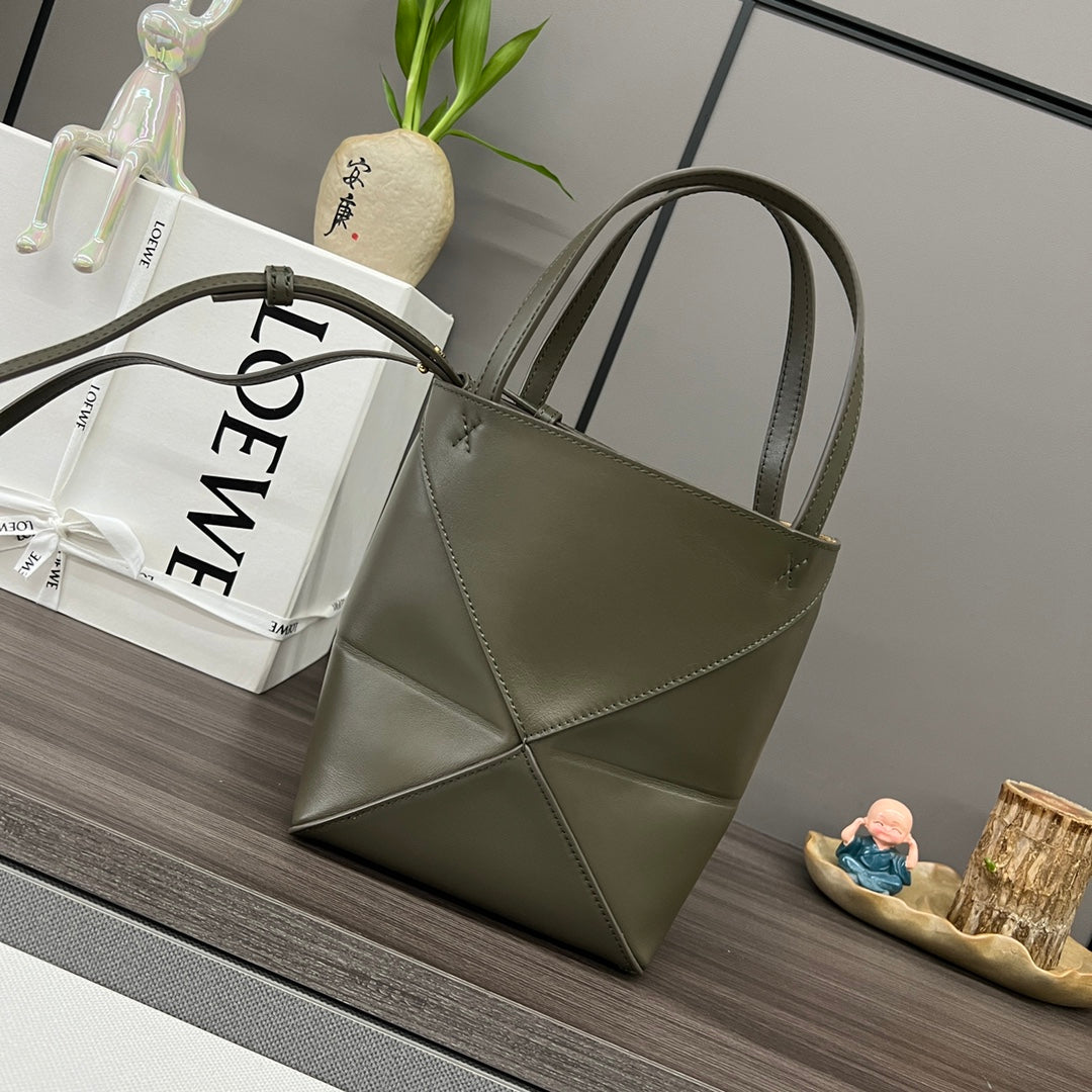 Loewe Puzzle Fold Handbag Dark Khaki Green Cowhide 254368