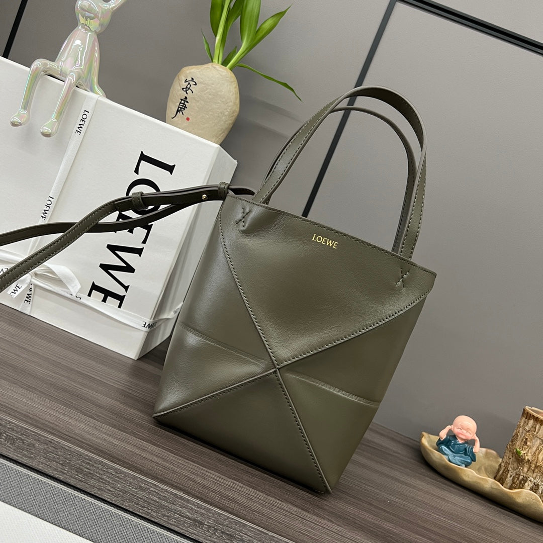 Loewe Puzzle Fold Handbag Dark Khaki Green Cowhide 254368
