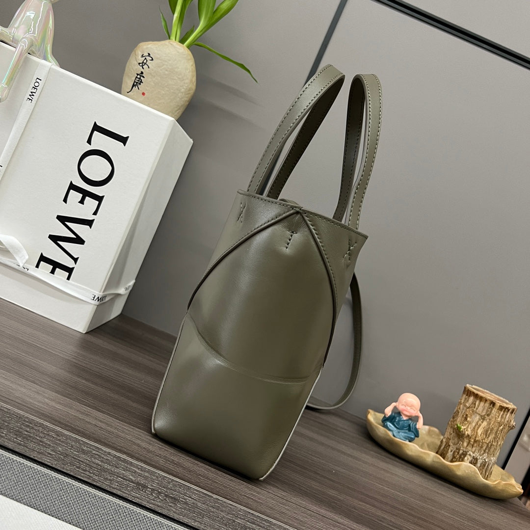 Loewe Puzzle Fold Handbag Dark Khaki Green Cowhide 254368