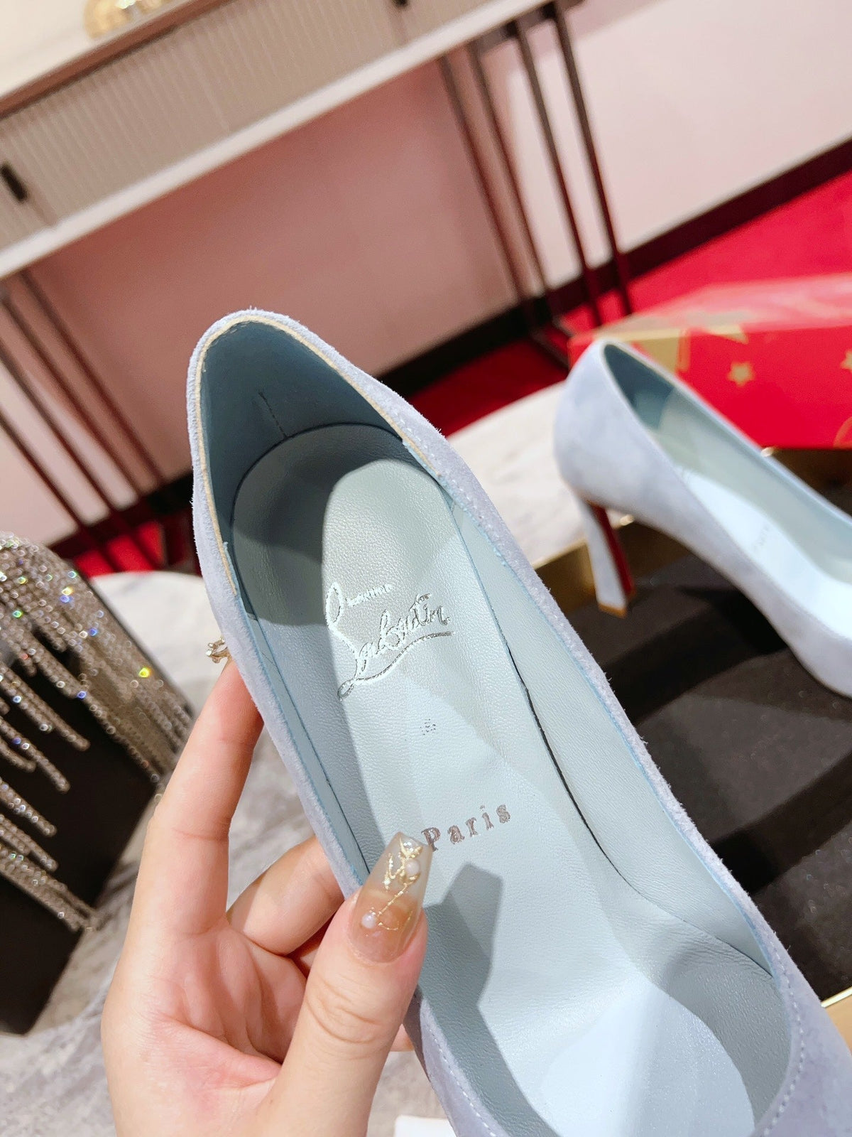 CL Condora Pumps 85mm Suede Leather Blue