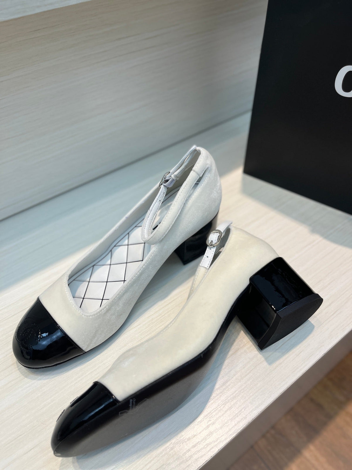 mary janes ivory black velvet