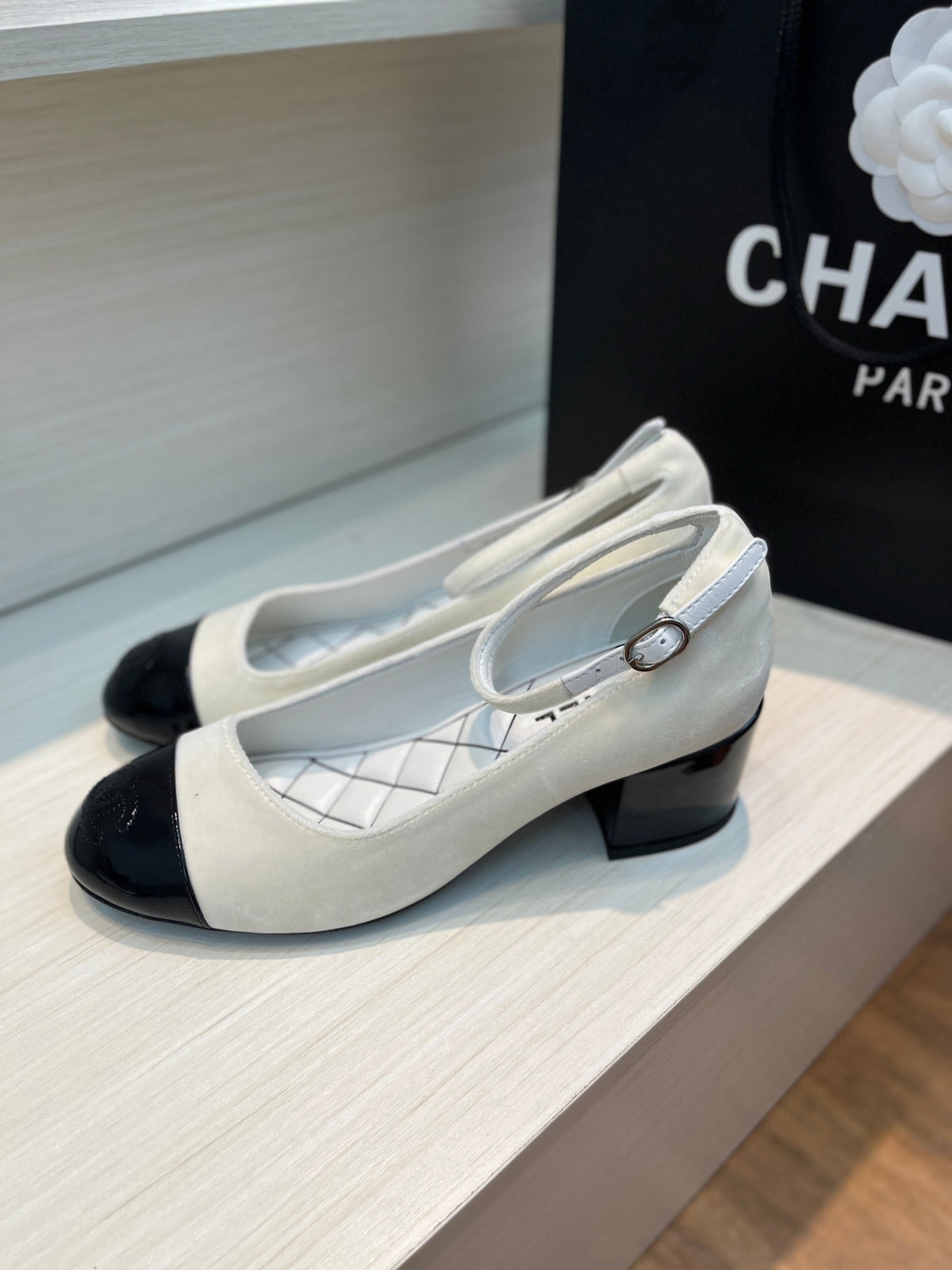 mary janes ivory black velvet