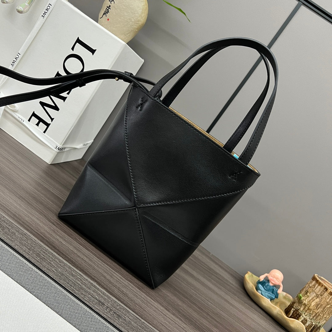 Loewe Puzzle Fold Handbag Black Cowhide 254366