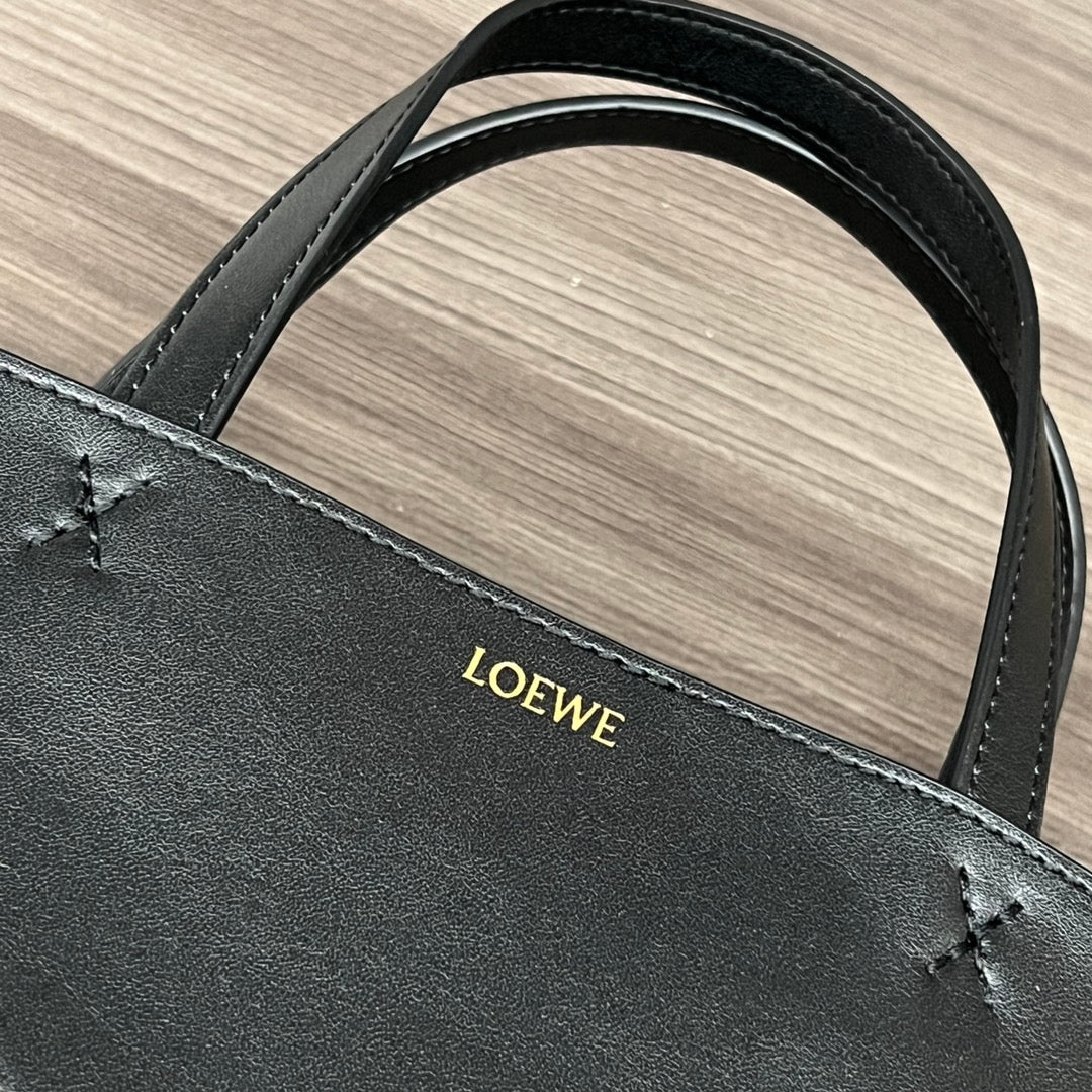 Loewe Puzzle Fold Handbag Black Cowhide 254366