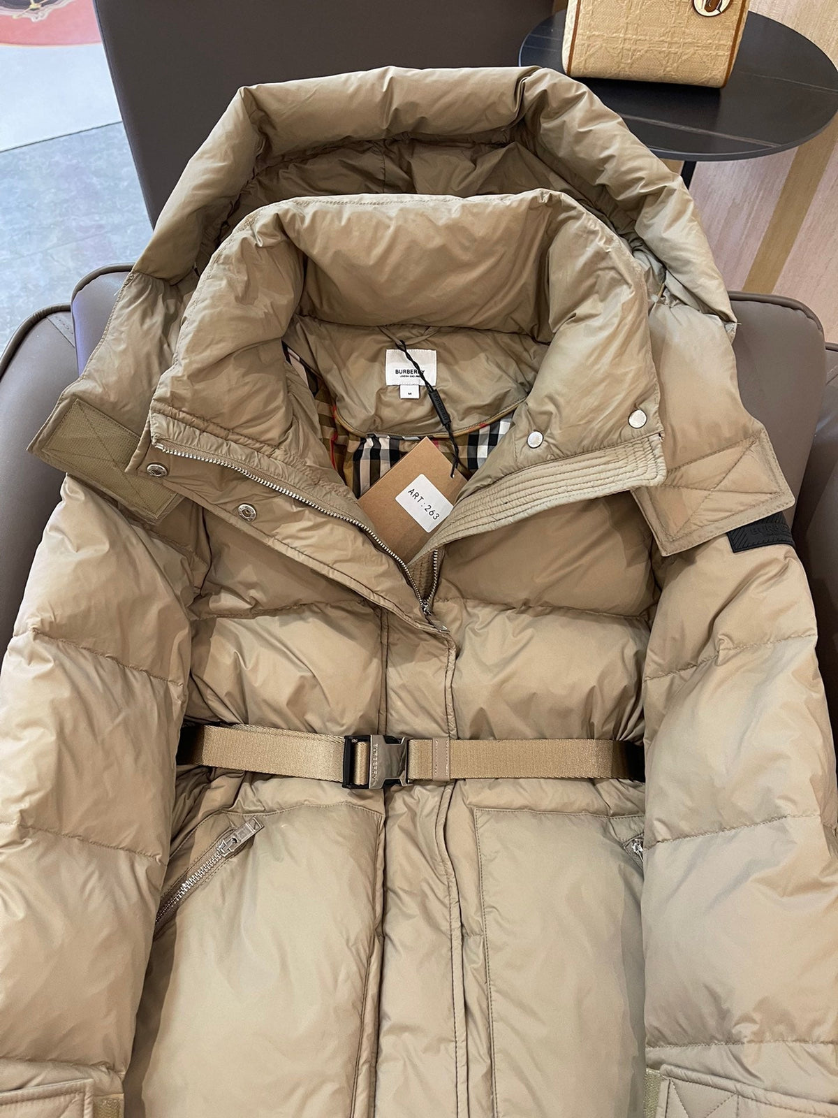 Burberry 25 Long Coat Beige Down Nylon