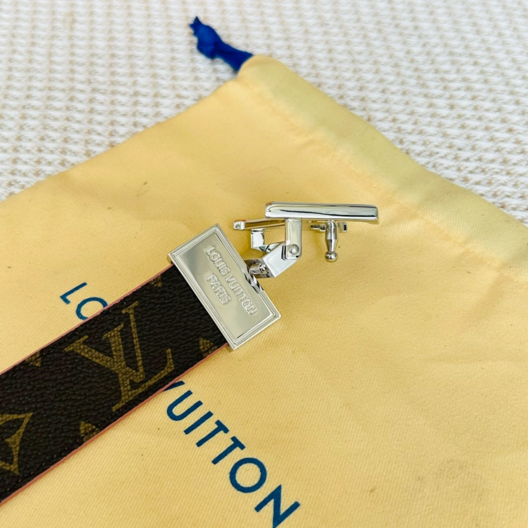 LV Initiales 30mm Reversible Belt Silver Rotating Buckle Pink Brown Leather
