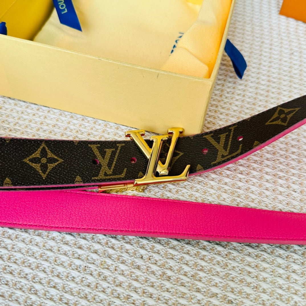 LV Initiales 30mm Reversible Belt Gold Rotating Buckle Hot Pink Brown Leather