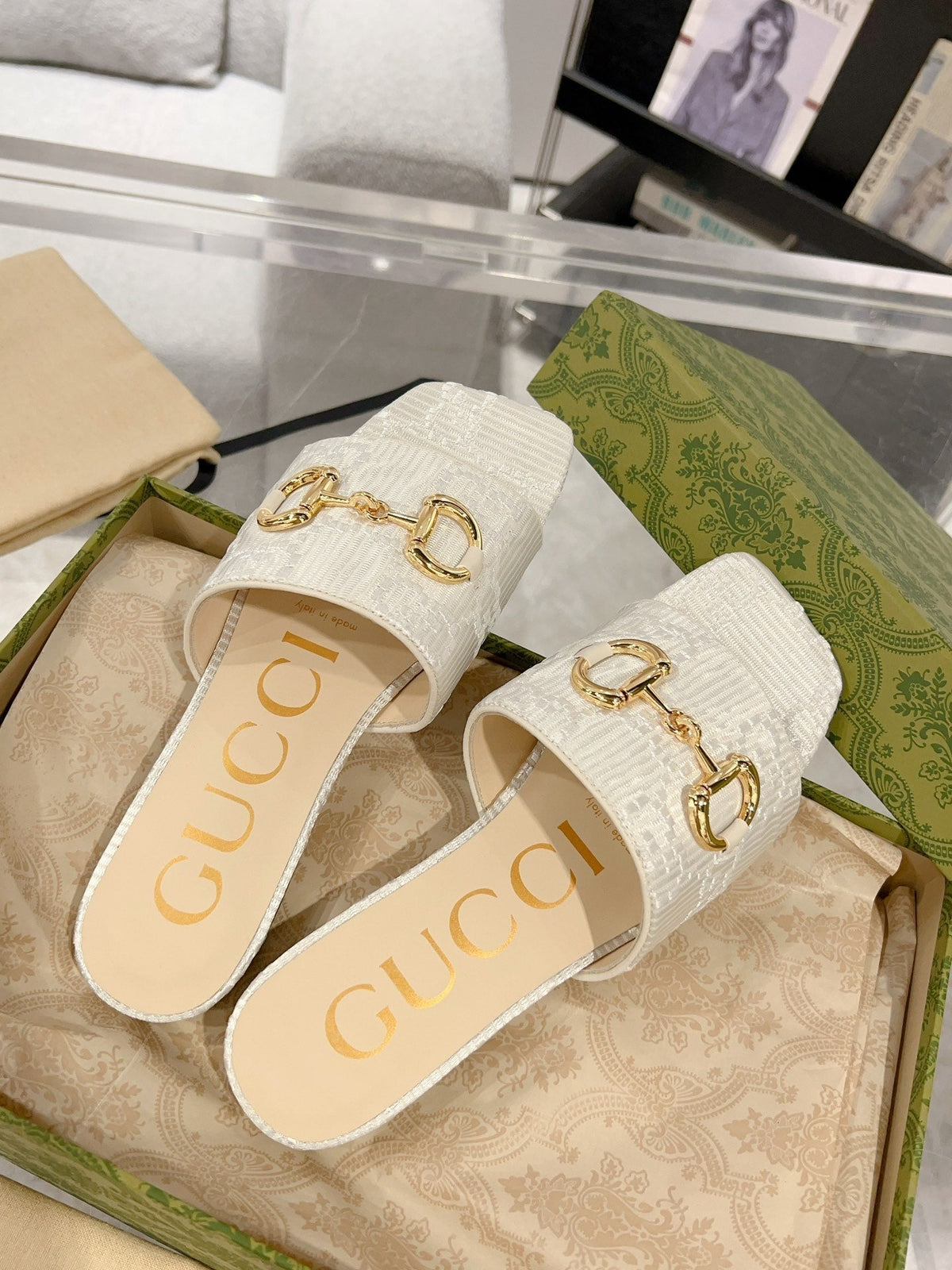 GG CHUNKY SLIDE SANDAL SILVER CALFSKIN