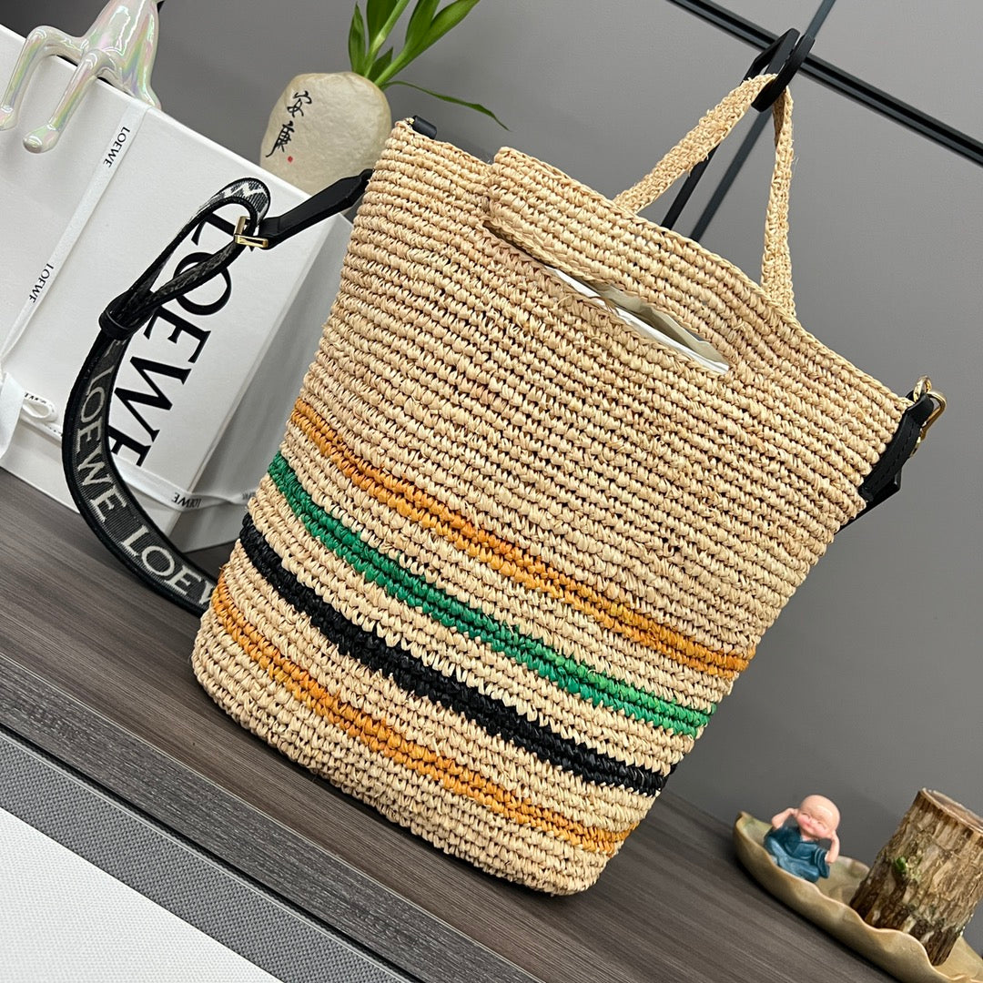 Loewe Slit Handbag Beige mix colors Raffia Cowhide 254118