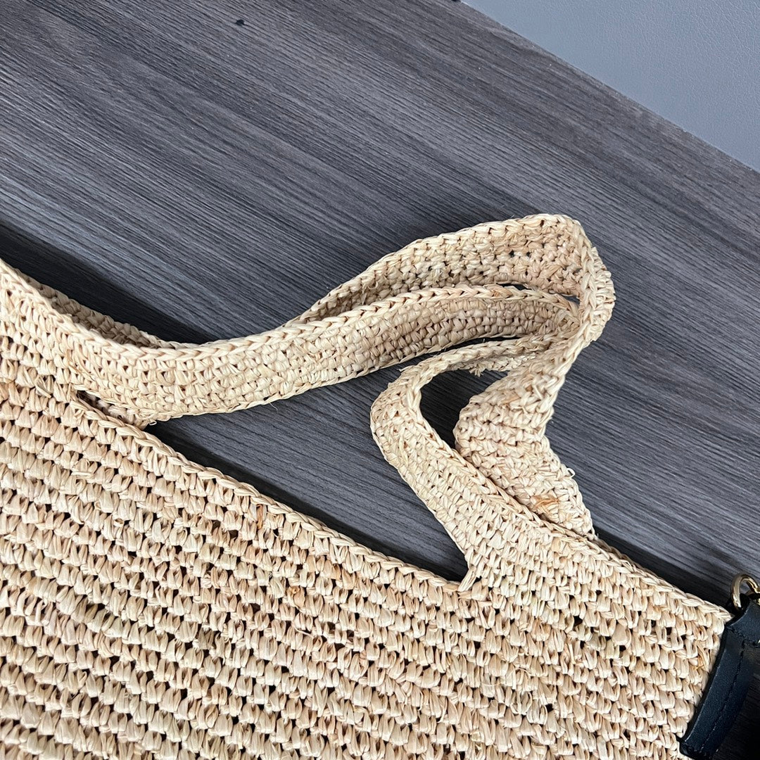Loewe Slit Handbag Beige mix colors Raffia Cowhide 254118
