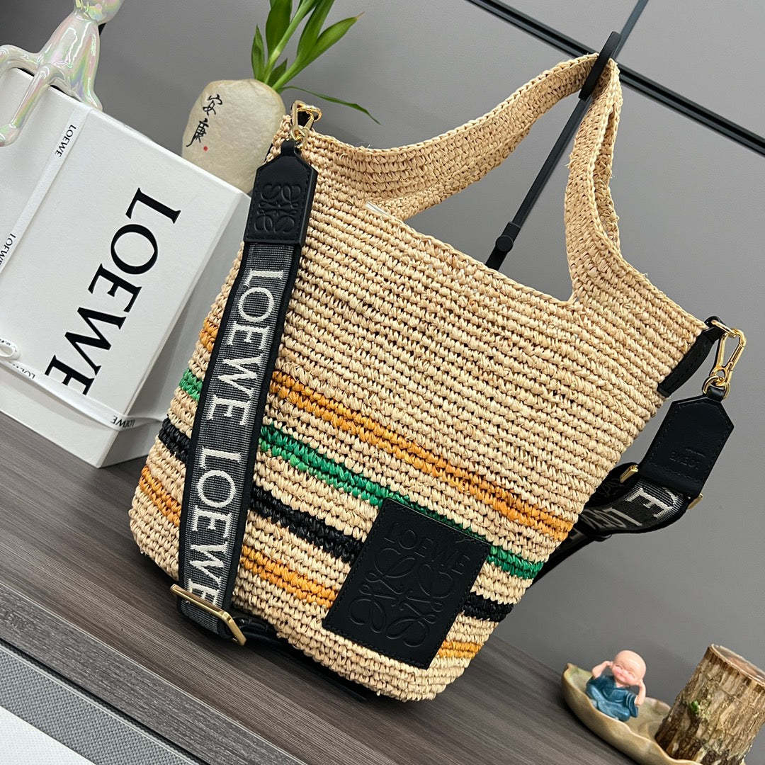 Loewe Slit Handbag Beige mix colors Raffia Cowhide 254118