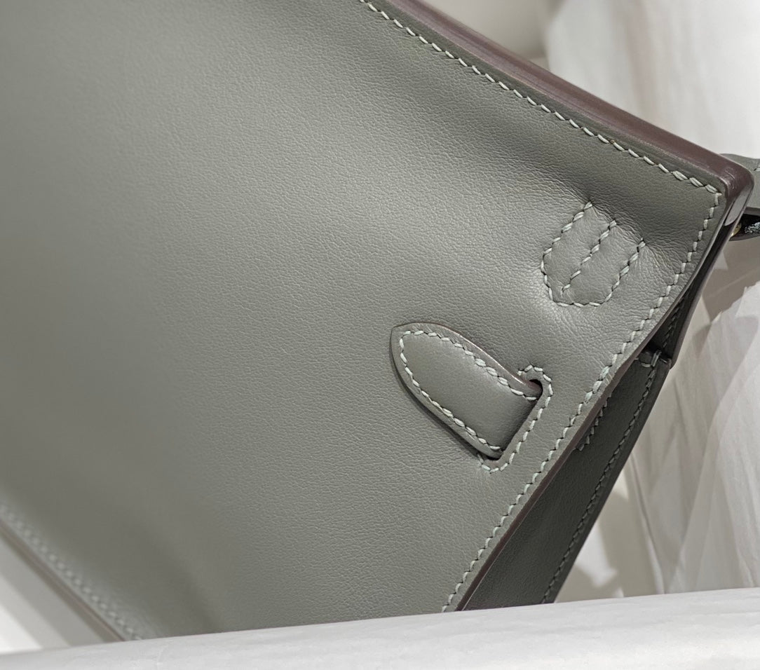 KELLY 23CM JYPSIERE GREY LEATHER CROSSBODY BAG GHW