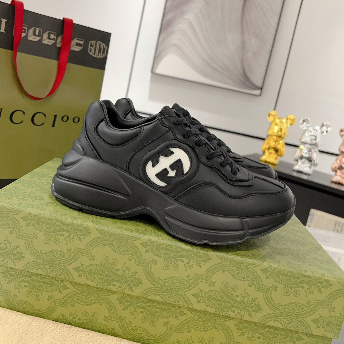 GG Rhyton Trainer Leather Black