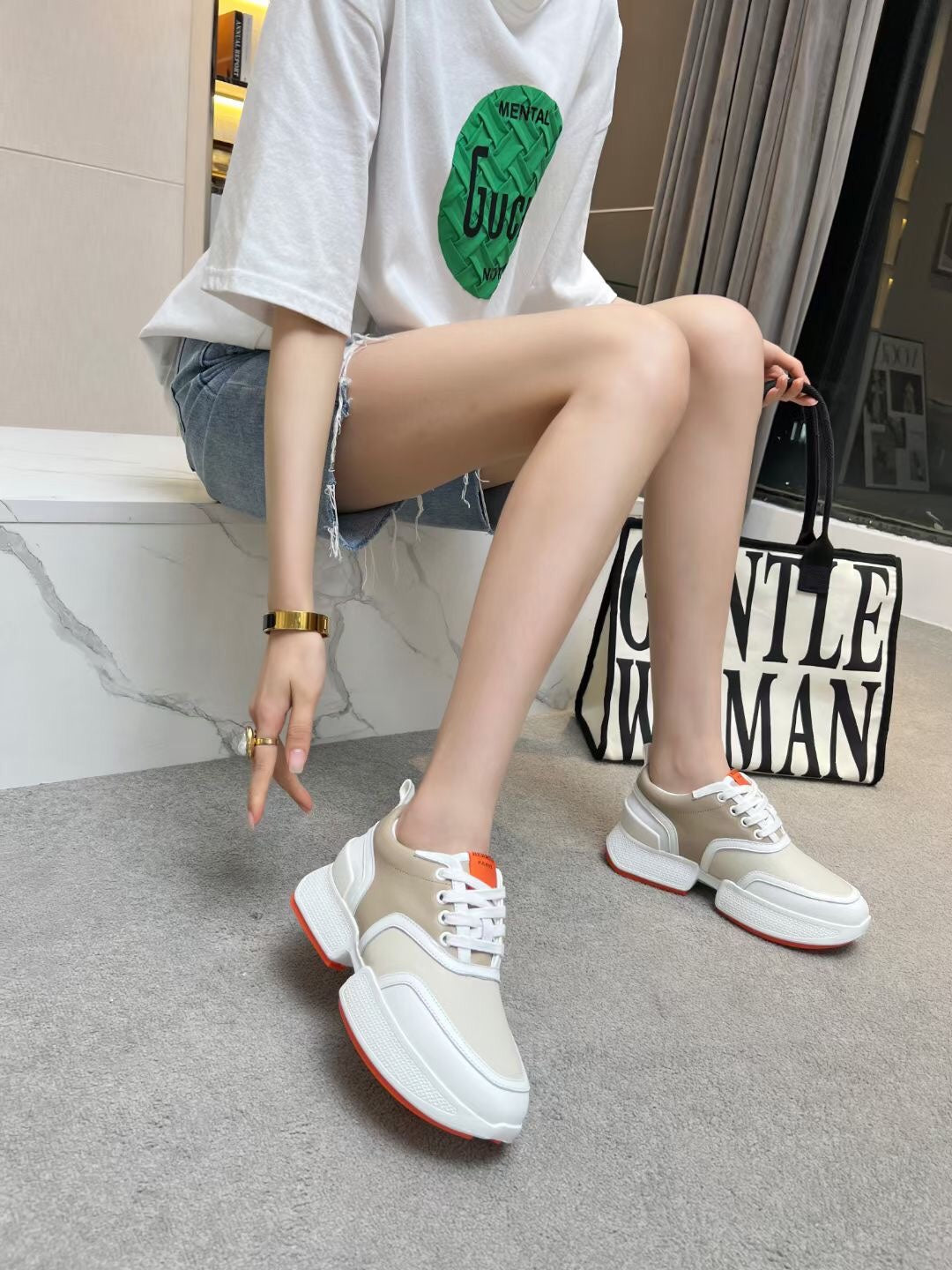 GIGA SNEAKER CARAMEL MIX LIGHT GRAY CALFSKIN