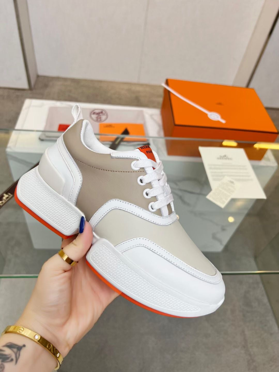 GIGA SNEAKER CARAMEL MIX LIGHT GRAY CALFSKIN