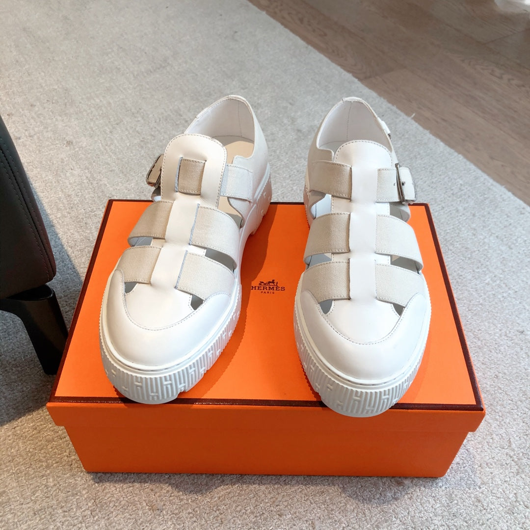 HM ITEM SANDAL WHITE CALFSKIN AND DENIM