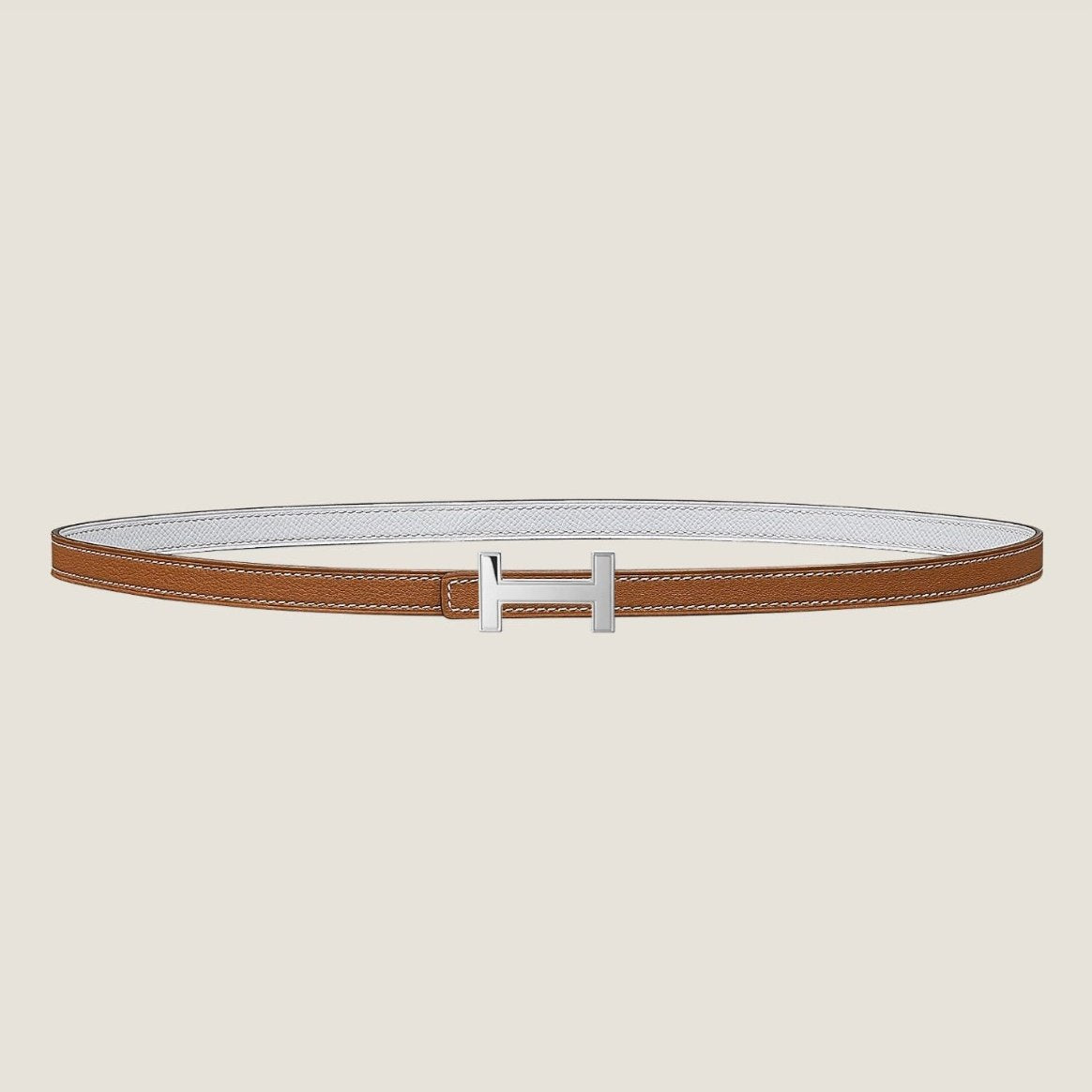 HM FOCUS BUCKLE & REVERSIBLE BRONZE BROWN AND WHITE LEATHER STRAP 13MM SILVER HARDWARE