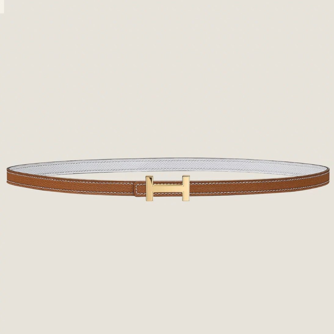 HM FOCUS BUCKLE & REVERSIBLE BRONZE BROWN AND WHITE LEATHER STRAP 13MM GOLD HARDWARE