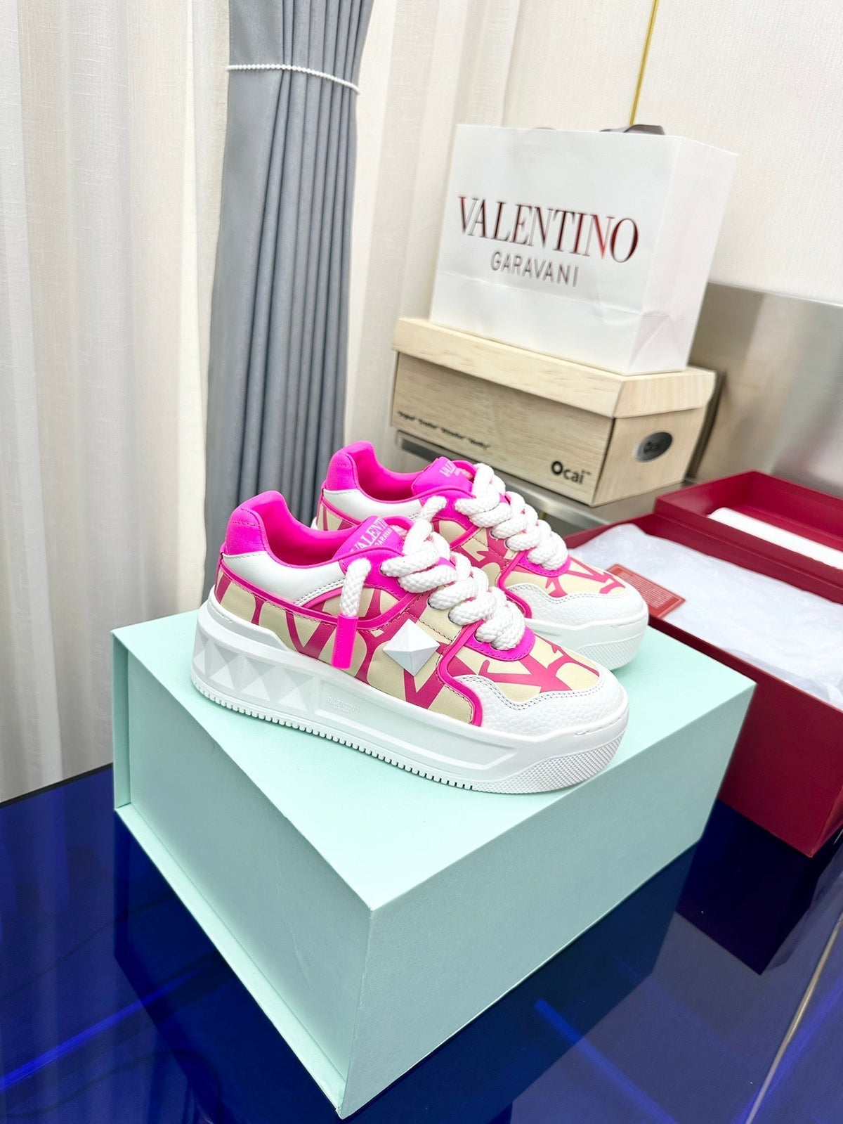 One Stud Xl Sneaker Pink White Nappa Leather And Toile Iconographe