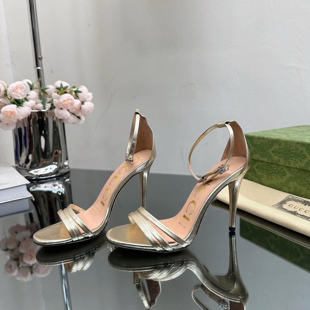 GG 105 HIGH HEEL SANDAL METALLIC GOLD LAMBSKIN