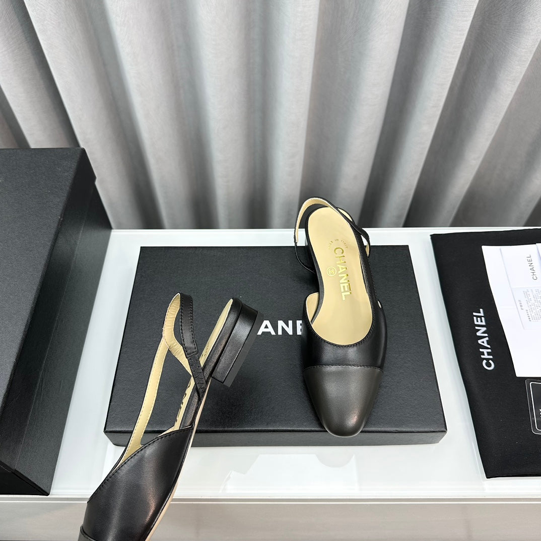 CC Slingback Flat Black Beige Lambskin