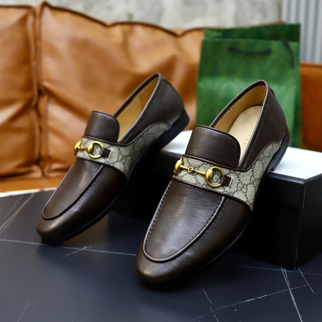 GG Men's Loafer Brown Cowhide Canvas 551267