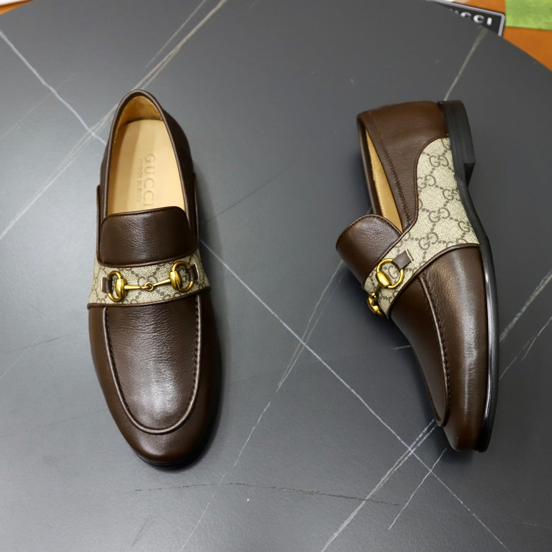 GG Men's Loafer Brown Cowhide Canvas 551267