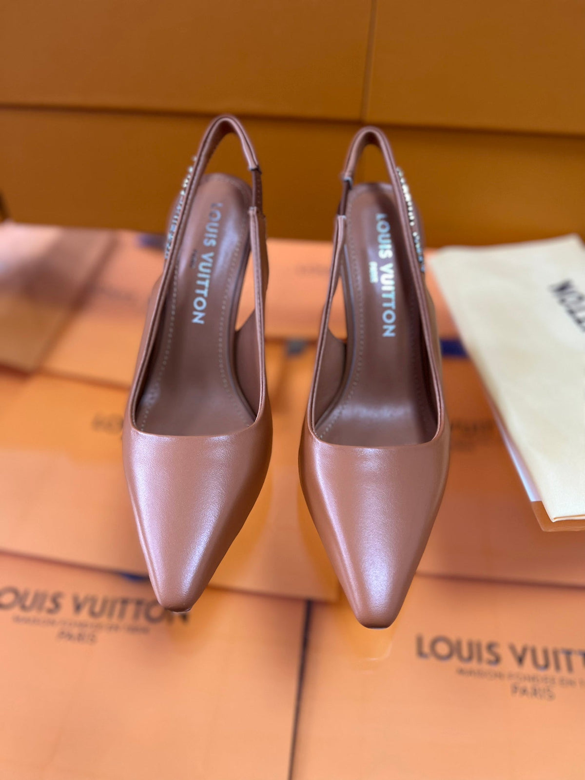 LV Spake Slingback 8.5CM Leather Brown Calfskin 218278