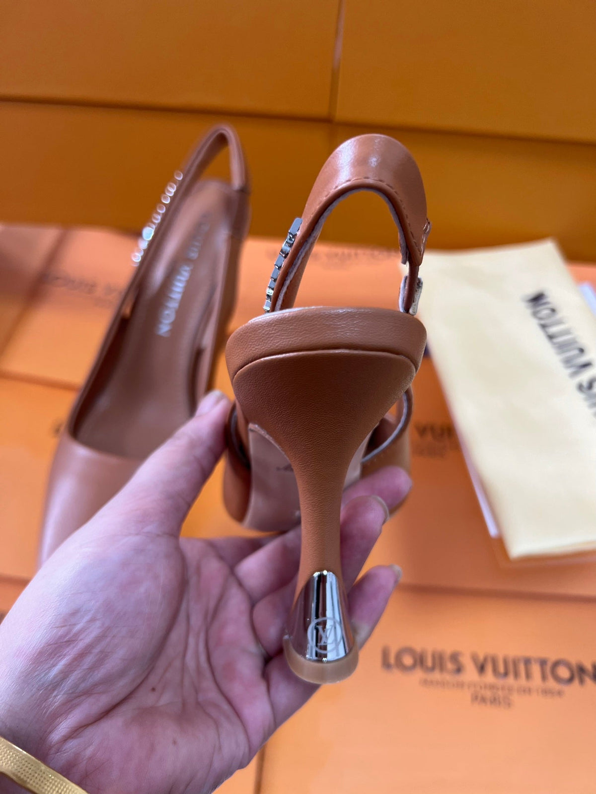 LV Spake Slingback 8.5CM Leather Brown Calfskin 218278