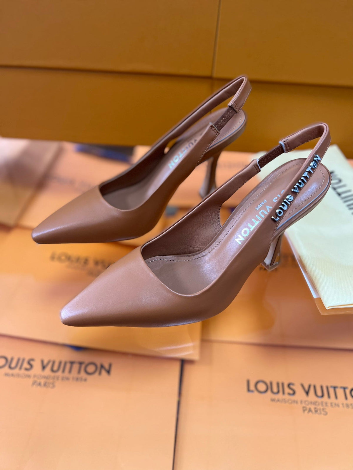 LV Spake Slingback 8.5CM Leather Brown Calfskin 218278