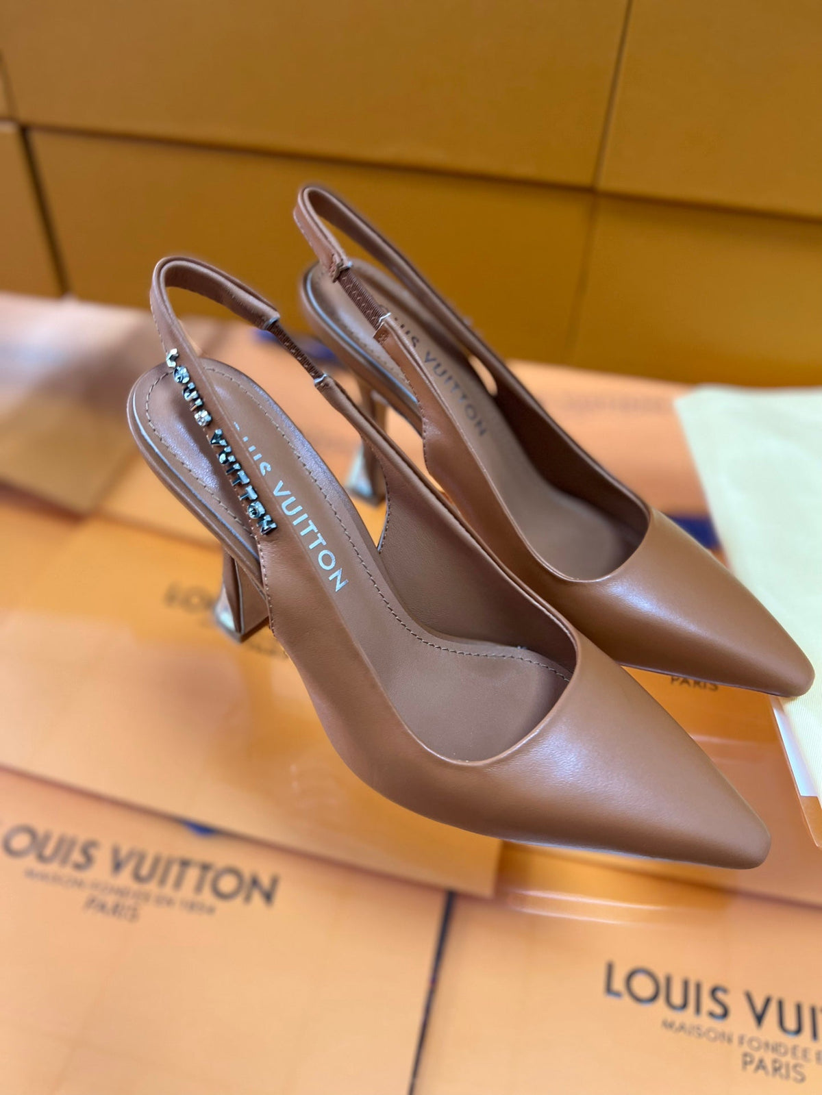 LV Spake Slingback 8.5CM Leather Brown Calfskin 218278