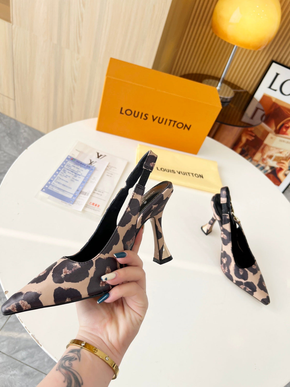 LV Spake Slingback with Chain 8.5CM Camel Beige Mix Black Fabric 218280