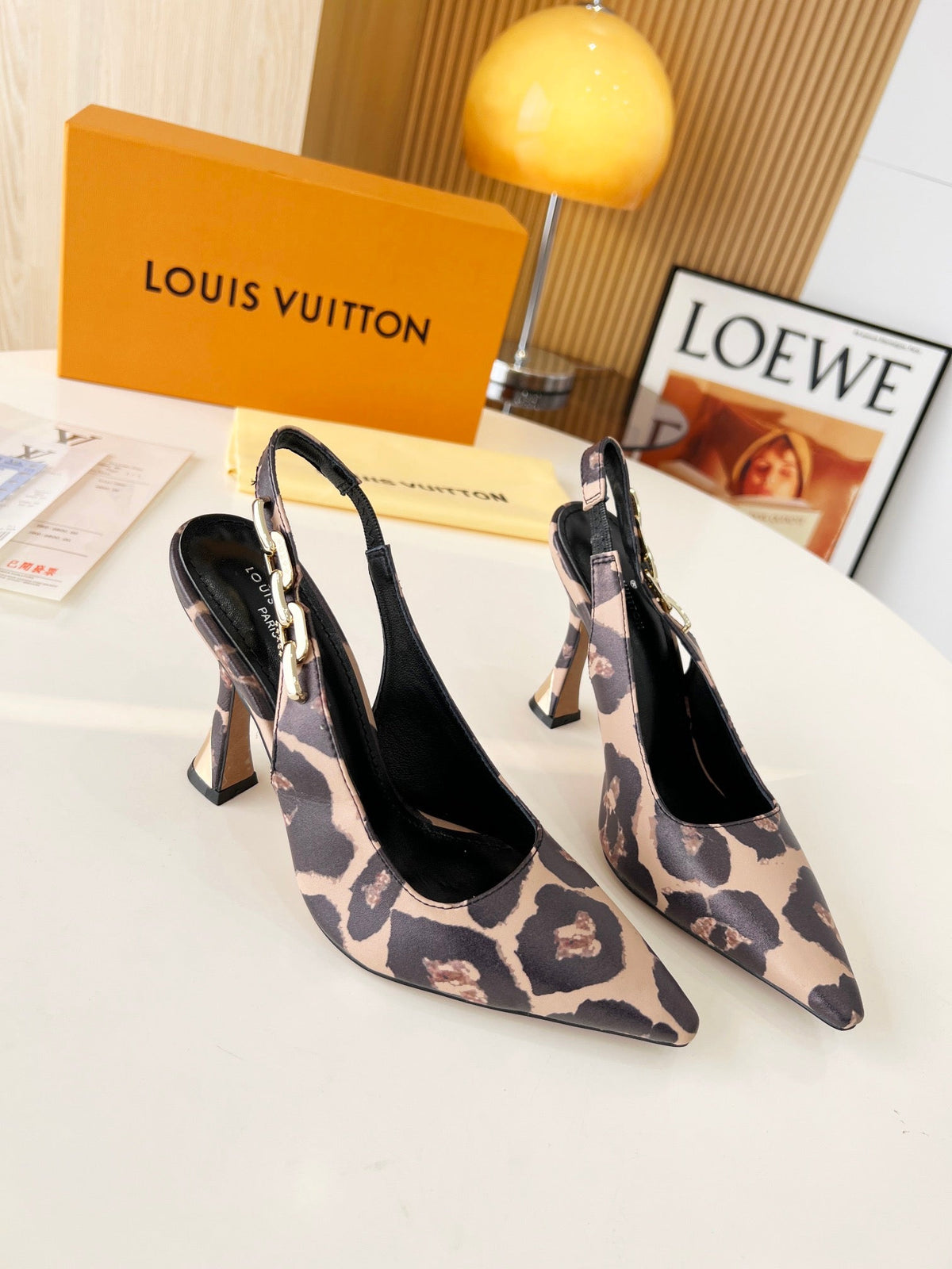 LV Spake Slingback with Chain 8.5CM Camel Beige Mix Black Fabric 218280