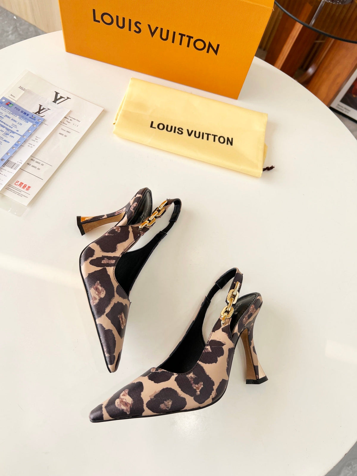 LV Spake Slingback with Chain 8.5CM Camel Beige Mix Black Fabric 218280