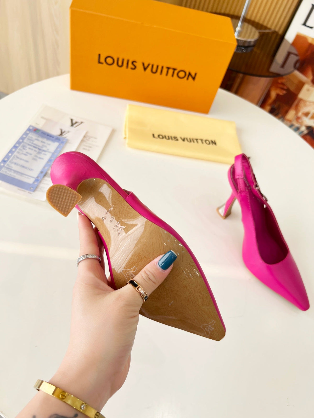LV Spake Slingback with Chain 8.5CM Raspberry Pink Calfskin 218281
