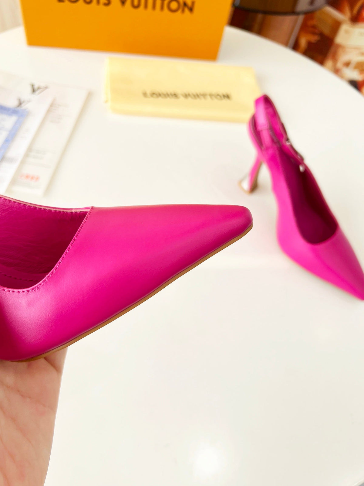 LV Spake Slingback with Chain 8.5CM Raspberry Pink Calfskin 218281