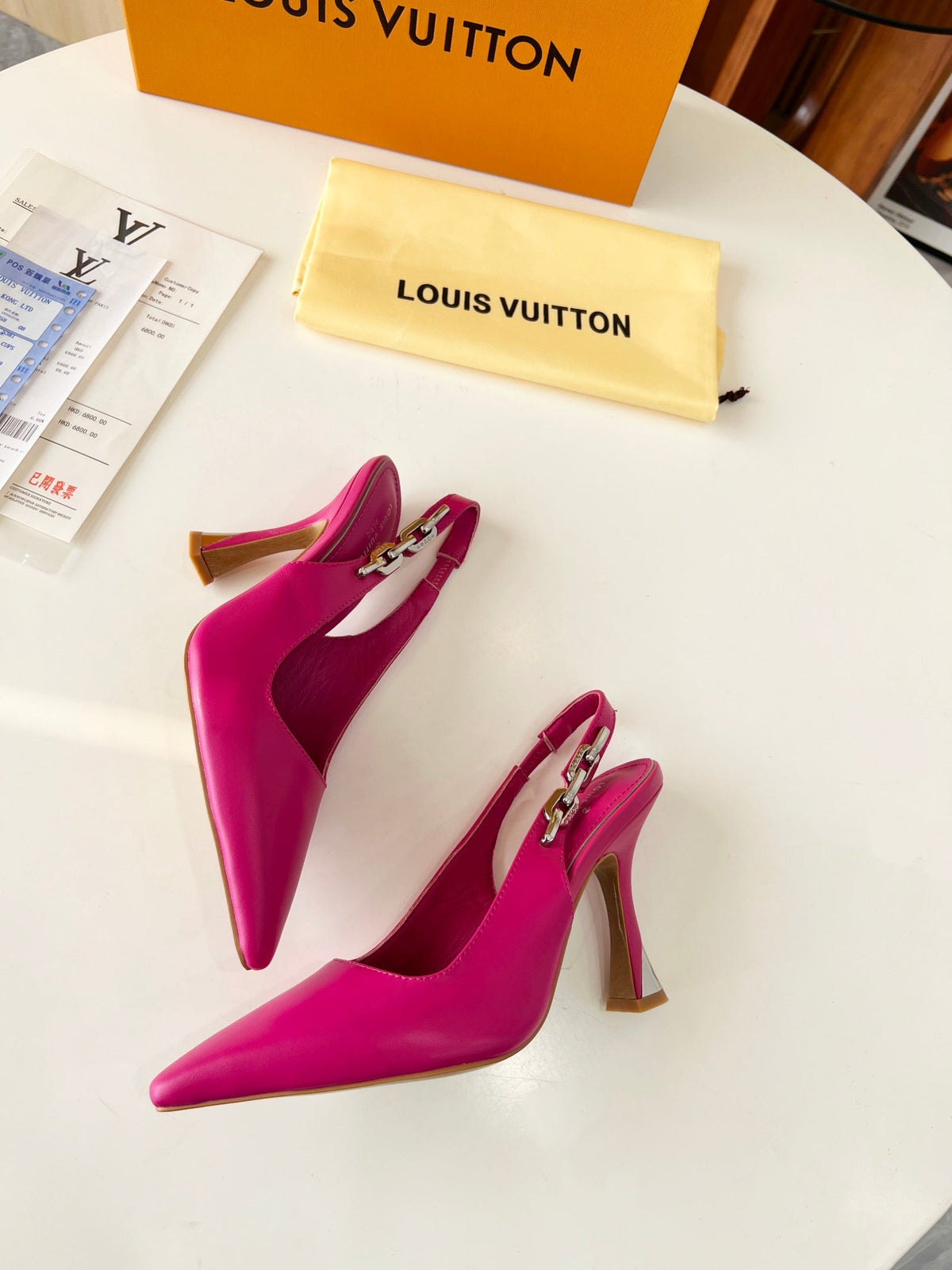 LV Spake Slingback with Chain 8.5CM Raspberry Pink Calfskin 218281